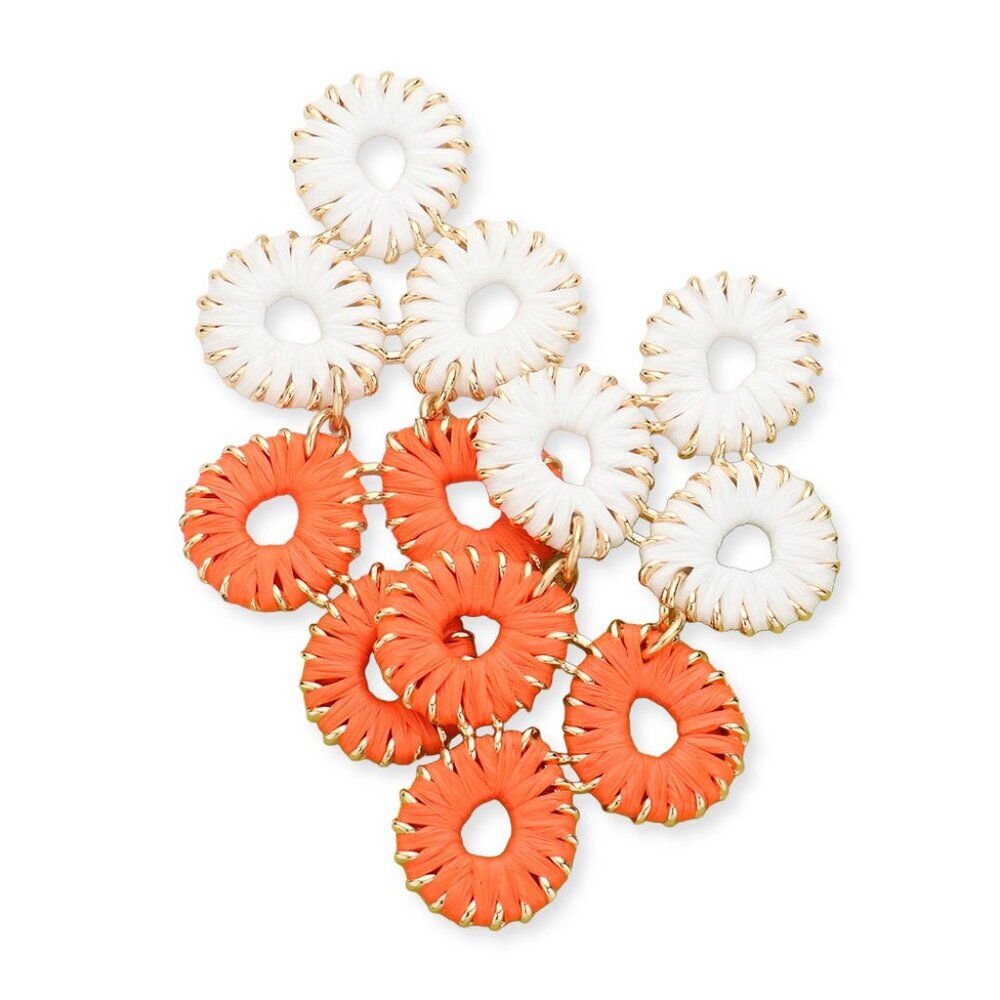 GAMEDAY Tennessee Vols Orange White Raffia Disc Wrapped Earrings - Picture 2 of 3